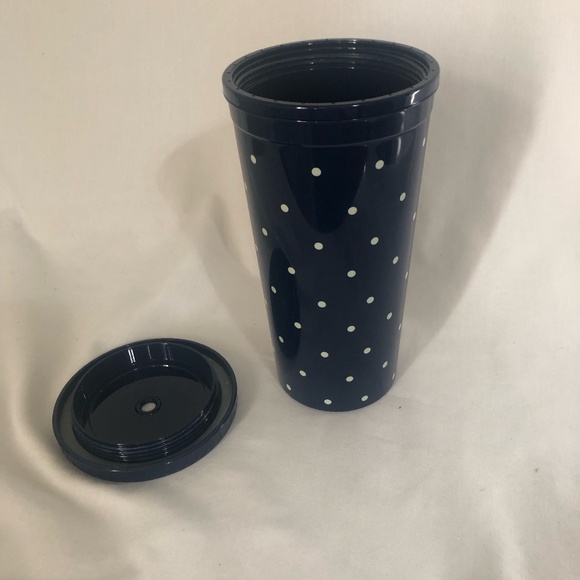 Kate Spade Navy Blue Dotted Tumbler with Lid - Picture 2 of 4